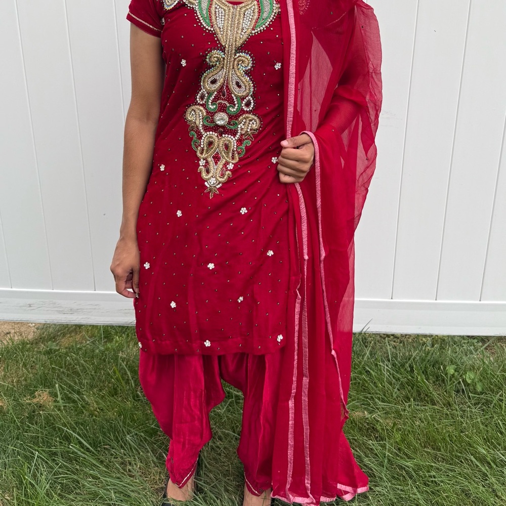 Vibrant Red Embroidered Salwar Kameez with Dupatta